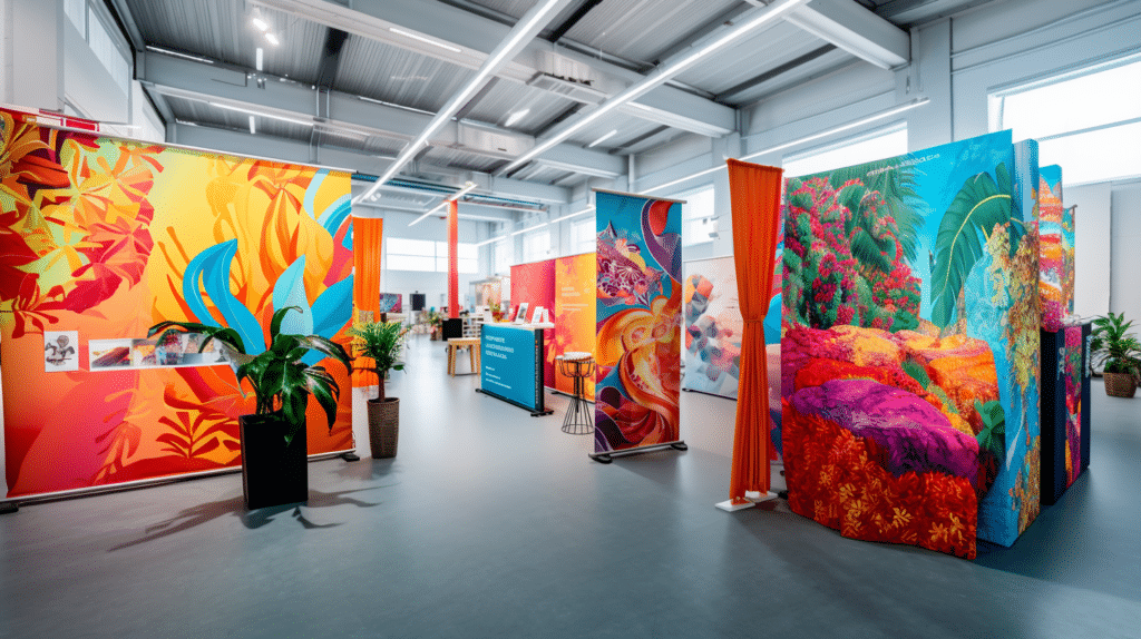 Messestand mit Rollup und Gekkotex