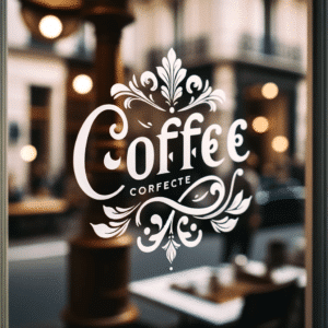 DALL·E 2024 03 05 12.14.40 A refined street view focusing on a cafe window adorned with a correctly spelled smaller white sticker that reads coffee in a refined cursive fon - Tepedeexport.at